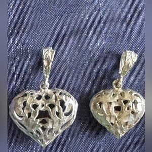 Sterling silver heart pendants filigree puffed heart design